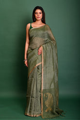 PURE LINEN 120 COUNT WITH PALLU JAMDANI